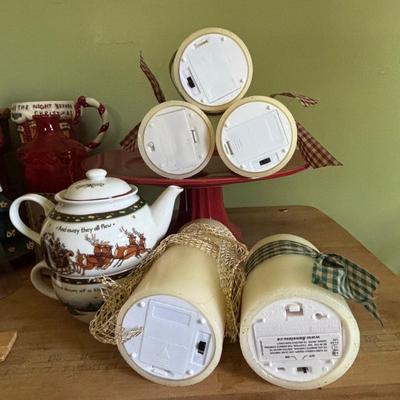 LOT 92: Holiday Collection: Flameless Candles, Hand Carved Santa, Twas the Night Before Christmas Mugs & So Much More