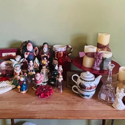 LOT 92: Holiday Collection: Flameless Candles, Hand Carved Santa, Twas the Night Before Christmas Mugs & So Much More