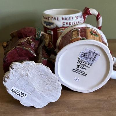LOT 92: Holiday Collection: Flameless Candles, Hand Carved Santa, Twas the Night Before Christmas Mugs & So Much More