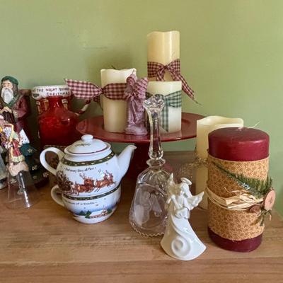 LOT 92: Holiday Collection: Flameless Candles, Hand Carved Santa, Twas the Night Before Christmas Mugs & So Much More