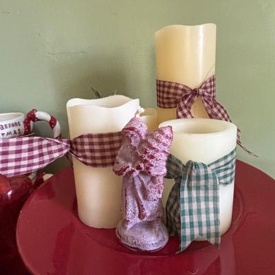 LOT 92: Holiday Collection: Flameless Candles, Hand Carved Santa, Twas the Night Before Christmas Mugs & So Much More