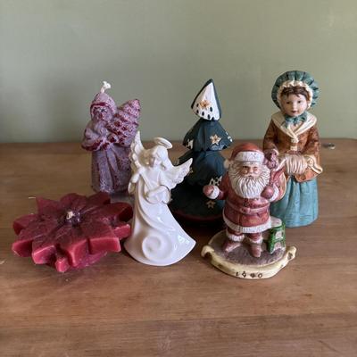 LOT 92: Holiday Collection: Flameless Candles, Hand Carved Santa, Twas the Night Before Christmas Mugs & So Much More