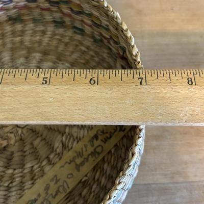 LOT 94 Vintage Floral book Holder, Woven Baskets, Embellished Woven Sewing Baskets, Framed Robert Gardinier 12 Months of Flowers May rint