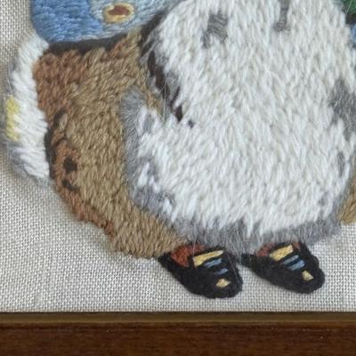 LOT 95: Vintage Peter Rabbit Needlepoint, Books along with Canonsburg Pottery Divided Childs Dish, Gingerbread Bear & Bearly People Bear