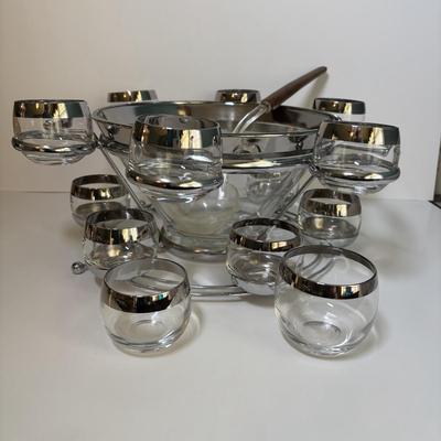 LOT 118: Vintage MCM Chrome Lined Punch Bowl Set