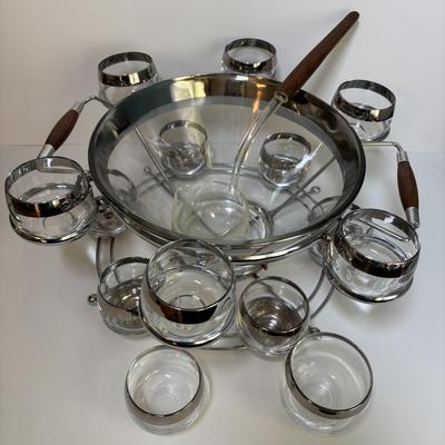LOT 118: Vintage MCM Chrome Lined Punch Bowl Set