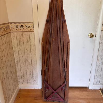 LOT 123: Antique Ironing Board, Straw Hand Broom, Nevco Fold and Carry Stool, and More