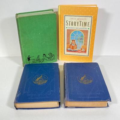 LOT 166: Vintage Three Girls Reading Wall Art with Collection of Vintage Children's Books