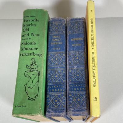 LOT 166: Vintage Three Girls Reading Wall Art with Collection of Vintage Children's Books