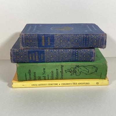 LOT 166: Vintage Three Girls Reading Wall Art with Collection of Vintage Children's Books