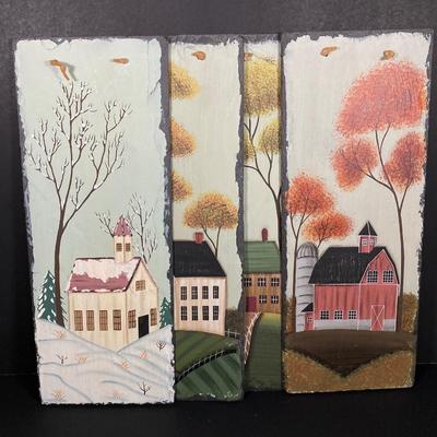LOT 168: Winter, Spring, Summer and Fall - Painted Slate Wall Hangings