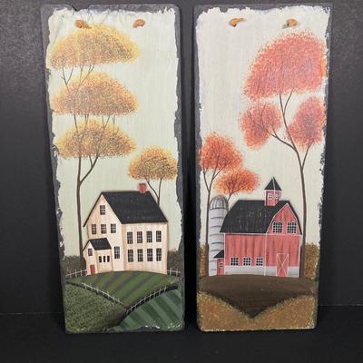 LOT 168: Winter, Spring, Summer and Fall - Painted Slate Wall Hangings