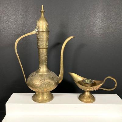 LOT 169: Large Collection of Brass Decor - Candleholders, Pitcher and Fish