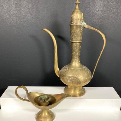 LOT 169: Large Collection of Brass Decor - Candleholders, Pitcher and Fish