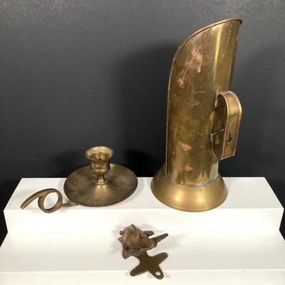 LOT 169: Large Collection of Brass Decor - Candleholders, Pitcher and Fish