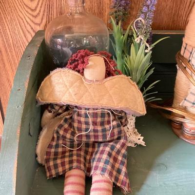 LOT 170: Primitive Collection - Painted Mini Wood Pie Safe, Thread / Wood Spool Lamp and More