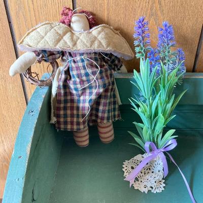 LOT 170: Primitive Collection - Painted Mini Wood Pie Safe, Thread / Wood Spool Lamp and More