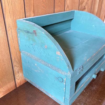 LOT 170: Primitive Collection - Painted Mini Wood Pie Safe, Thread / Wood Spool Lamp and More