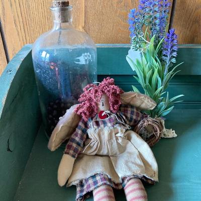 LOT 170: Primitive Collection - Painted Mini Wood Pie Safe, Thread / Wood Spool Lamp and More