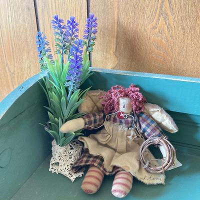 LOT 170: Primitive Collection - Painted Mini Wood Pie Safe, Thread / Wood Spool Lamp and More