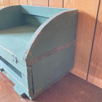 LOT 170: Primitive Collection - Painted Mini Wood Pie Safe, Thread / Wood Spool Lamp and More