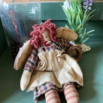 LOT 170: Primitive Collection - Painted Mini Wood Pie Safe, Thread / Wood Spool Lamp and More