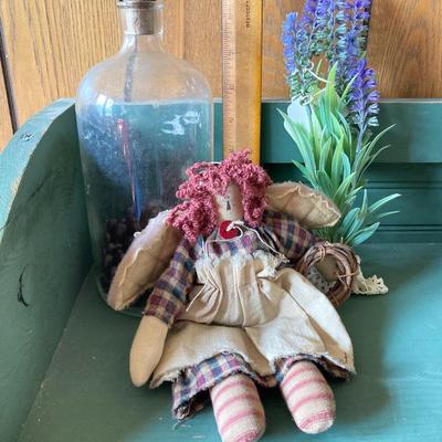 LOT 170: Primitive Collection - Painted Mini Wood Pie Safe, Thread / Wood Spool Lamp and More