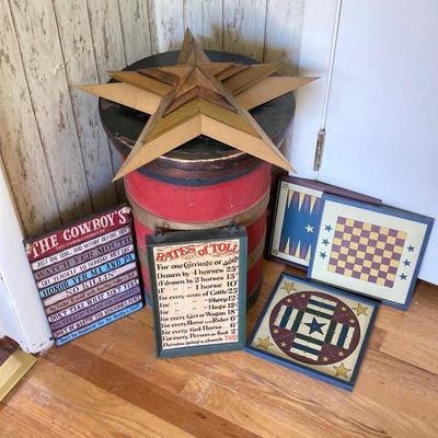 LOT 173: Farm House / Americana Collection - Assorted Stars, Painted Barrel and Wall Art