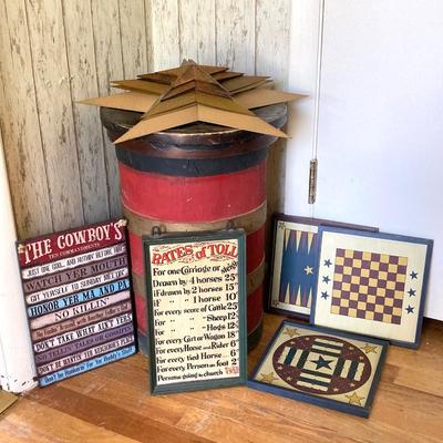 LOT 173: Farm House / Americana Collection - Assorted Stars, Painted Barrel and Wall Art