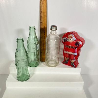 LOT 175: Coca Cola / Beverage Collection and More - Vintage Bottles, Tin Can Canjo, Wooden Crate, Tins, Playing Cards and More