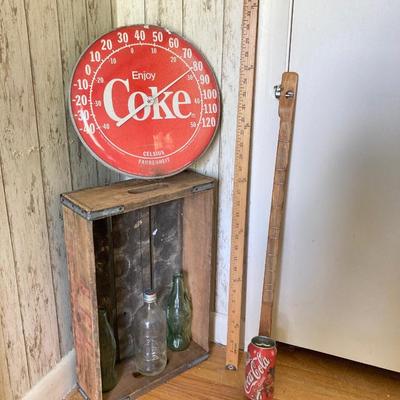 LOT 175: Coca Cola / Beverage Collection and More - Vintage Bottles, Tin Can Canjo, Wooden Crate, Tins, Playing Cards and More