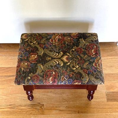 LOT 176: Five Tier Corner Shelf Unit, Upholstered Storage Foot Stool and Wooden Wall Mirror