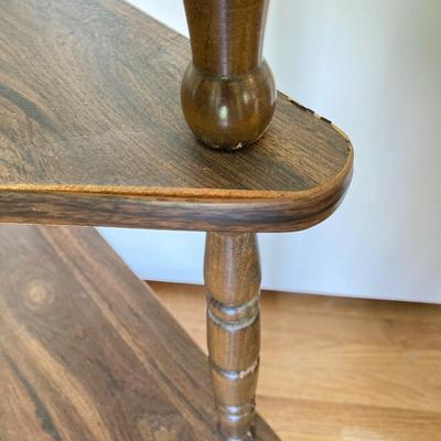 LOT 176: Five Tier Corner Shelf Unit, Upholstered Storage Foot Stool and Wooden Wall Mirror