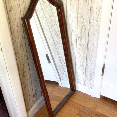 LOT 176: Five Tier Corner Shelf Unit, Upholstered Storage Foot Stool and Wooden Wall Mirror