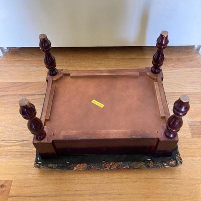 LOT 176: Five Tier Corner Shelf Unit, Upholstered Storage Foot Stool and Wooden Wall Mirror