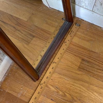 LOT 176: Five Tier Corner Shelf Unit, Upholstered Storage Foot Stool and Wooden Wall Mirror