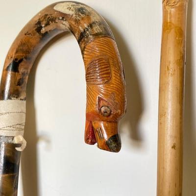 LOT 177: Brass Cane / Umbrella Holder with Collection of Wooden Canes