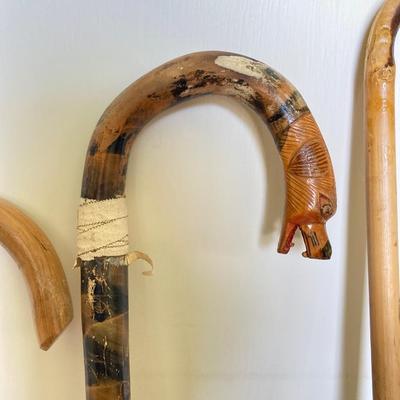 LOT 177: Brass Cane / Umbrella Holder with Collection of Wooden Canes