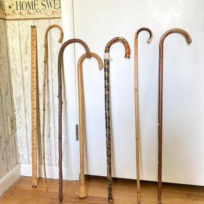 LOT 177: Brass Cane / Umbrella Holder with Collection of Wooden Canes