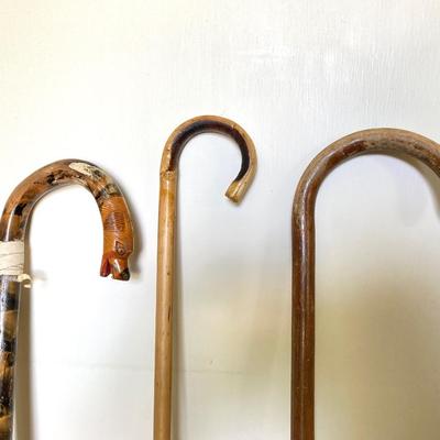 LOT 177: Brass Cane / Umbrella Holder with Collection of Wooden Canes