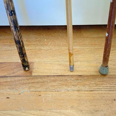 LOT 177: Brass Cane / Umbrella Holder with Collection of Wooden Canes