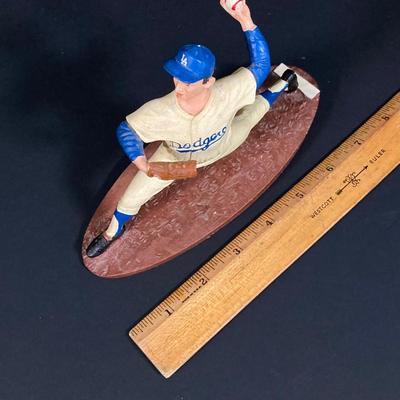 LOT 184: Brooklyn Dodgers 1955 World Series vs New York Yankees Wall Art, Sandy Koufax Figurine in Original Box and Ken-Wel Brand Sign