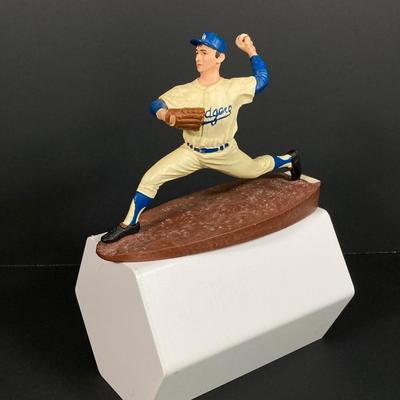 LOT 184: Brooklyn Dodgers 1955 World Series vs New York Yankees Wall Art, Sandy Koufax Figurine in Original Box and Ken-Wel Brand Sign