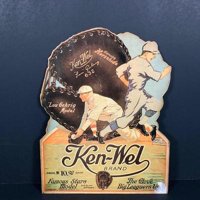 LOT 184: Brooklyn Dodgers 1955 World Series vs New York Yankees Wall Art, Sandy Koufax Figurine in Original Box and Ken-Wel Brand Sign