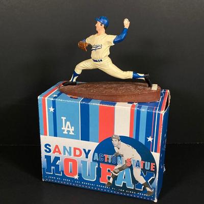 LOT 184: Brooklyn Dodgers 1955 World Series vs New York Yankees Wall Art, Sandy Koufax Figurine in Original Box and Ken-Wel Brand Sign