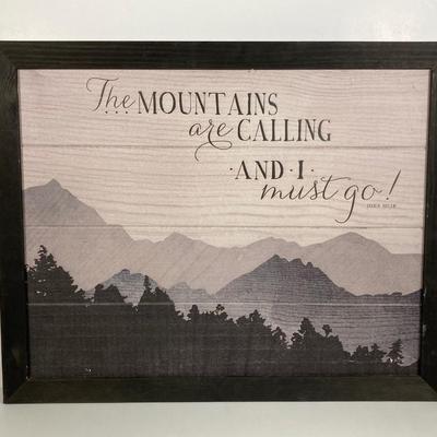 LOT 188: Handcrafted Log Style Side Table, Mountains / Cabin Wall Decor and Collection of Books