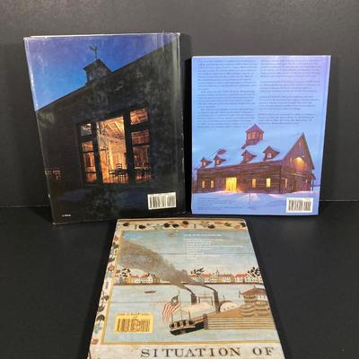 LOT 188: Handcrafted Log Style Side Table, Mountains / Cabin Wall Decor and Collection of Books