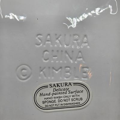 LOT 190: Sakura China Red Barn Teapot, Cream & Sugar Set, and Salt & Pepper Set, and Small Lamp Shade