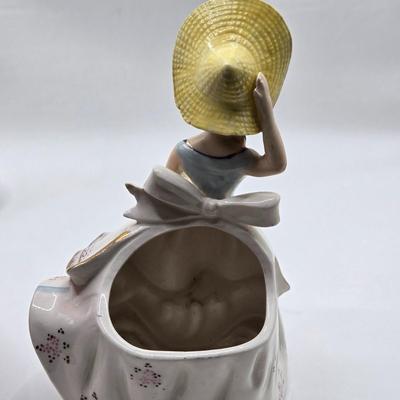 LOT 192: Ruby Vase, Vintage Planter Girl, Perfume Atomizer, Wedgewood Blue Jasperware Trinket Dish, and More