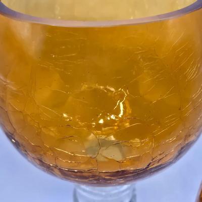 LOT 194: Beautiful Amber Glass Oversized Goblets and 3 Colored Glass Creamer/Syrup Pitchers